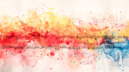 Wall Mural - Harmonious symphony: watercolor notes on music sheet