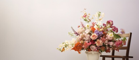 Poster - A stunning bouquet of flowers placed on a white stool creating a visually pleasing copy space image