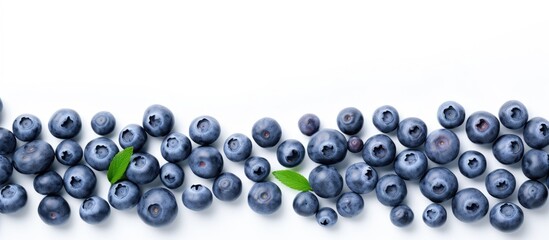 Poster - A copy space image that showcases the nature and healthy food concept is a top view of white isolated fresh blueberries