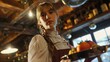 © Ева Поликарпова - A woman holding a tray of food, perfect for restaurant concepts