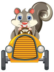 Poster - Cute squirrel cartoon character driving a yellow car