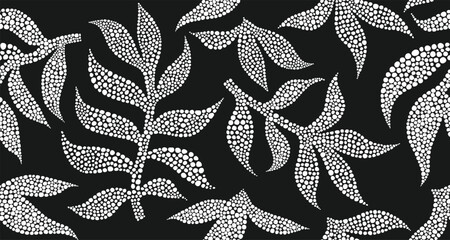 Wall Mural - Hand drawn foliage in dotted seamless pattern. abstract floral dot style.