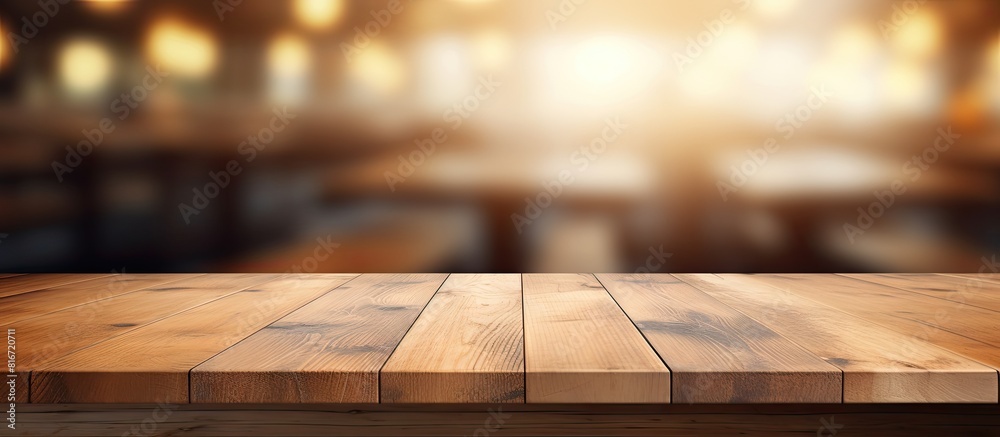 A wooden table is prominently showcased in the foreground while the ...