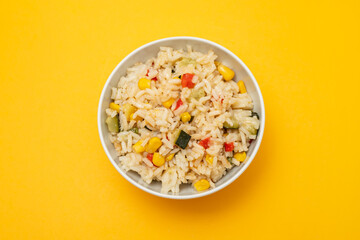 Poster - Cooked white rice mixed with colorful vegetables