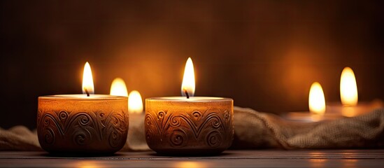 Aufkleber - The soft flickering glow of candle lights creates a warm and cozy ambiance perfect for relaxation and intimacy. with copy space image. Place for adding text or design