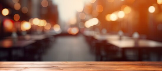 Aufkleber - There is a copy space image of a table top with a blurred restaurant in the background