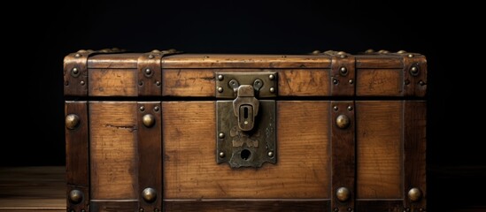 Aufkleber - A vintage wooden box featuring a closed design and equipped with a lock for security is displayed in the copy space image