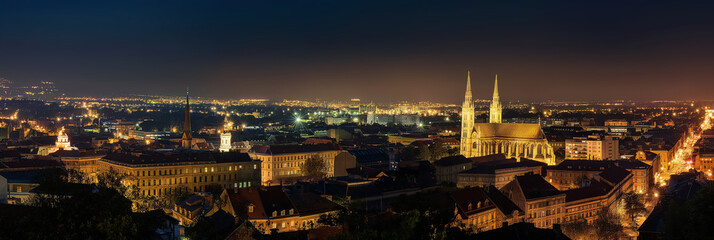 Wall Mural - Stylized Night View of Zagreb with Illuminated Cathedral