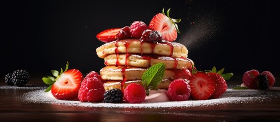 Leinwandbilder - A visually appealing dessert featuring pancakes and strawberries with ample space for customization and presentation