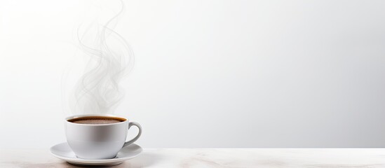 Poster - Copy space image of a steaming cup of coffee set against a plain white backdrop