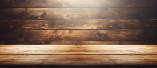 Poster - A wooden background showcases a perspective view of an empty light plate with ample copy space for your design