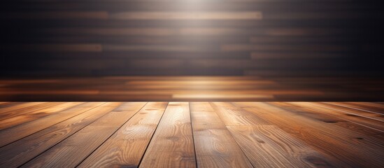 Poster - A wooden background showcases a perspective view of an empty light plate with ample copy space for your design