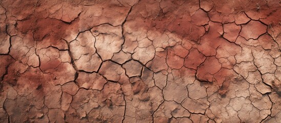 Poster - Top view of a dry polluted soil with a reddish hue and a stony composition offering ample copy space for images