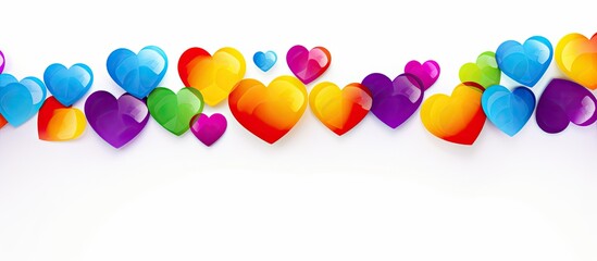 Poster - A vibrant eye catching LGBT themed Valentine s Day banner featuring abstract rainbow hearts The image is isolated on a white background with a patterned border offering a top down view Copy space ima