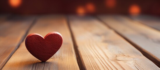 Aufkleber - A romantic Valentine s Day vibe with a heart shaped object resting on a wooden table perfect for a copy space image