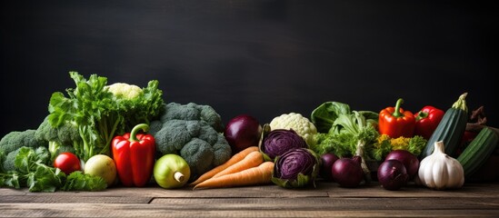 Poster - A copy space image showcasing fresh vegetables arranged on a wooden table in a kitchen