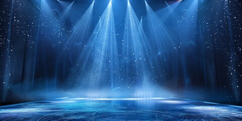 Poster - Figure Skating Stage Design, Ballet on Ice, Ice Ribbon Stage, Stage Art, Theatre Stage, Fine Stage Effects, Stage Lighting, Dark Backgrounds. Generative AI.