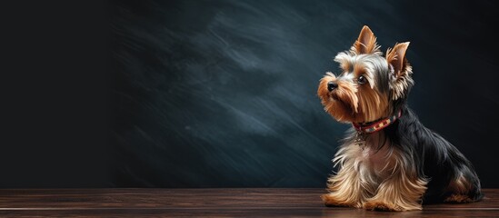 Poster - A Yorkshire Terrier sitting and gazing towards the right in a copy space image