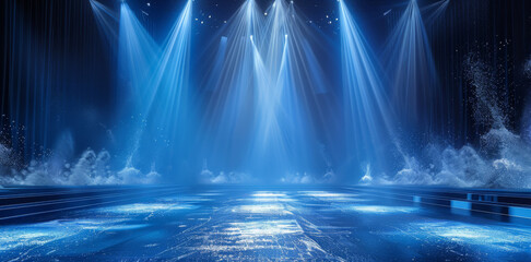 Poster - Figure Skating Stage Design, Ballet on Ice, Ice Ribbon Stage, Stage Art, Theatre Stage, Fine Stage Effects, Stage Lighting, Dark Backgrounds. Generative AI.