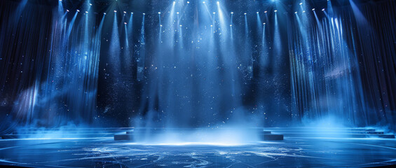 Poster - Figure Skating Stage Design, Ballet on Ice, Ice Ribbon Stage, Stage Art, Theatre Stage, Fine Stage Effects, Stage Lighting, Dark Backgrounds. Generative AI.