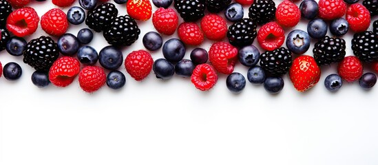 Poster - Top view of a fresh berries pattern isolated on a white background with copy space image