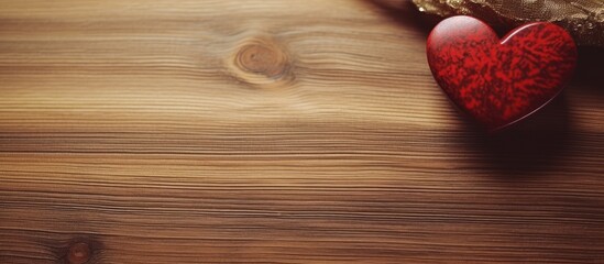 Aufkleber - A romantic Valentine s Day vibe with a heart shaped object resting on a wooden table perfect for a copy space image