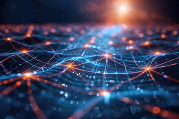 Poster - Abstract image of blue and orange lights network. Suitable for technology concepts