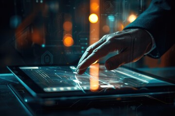 Poster - Person using a tablet computer on a table, suitable for technology concepts