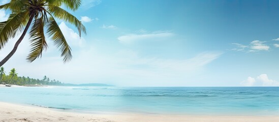 Fototapete - Sunny day at the beach with a clear ocean water view against a serene nature background ideal for a copy space image