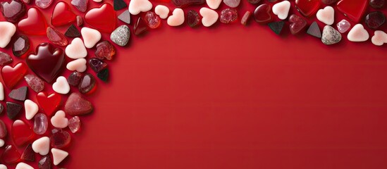 Aufkleber - Copy space image of a vibrant heart shaped frame adorned with colored stones on a red background perfect for expressing love on Valentine s Day or Mother s Day