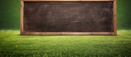 Poster - The soccer field background showcases a small blackboard with a wooden frame providing ample copy space for potential text or images
