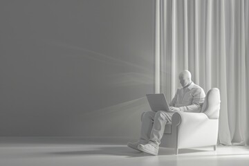 Poster - a person sitting in a chair with a laptop. suitable for technology and remote work concepts
