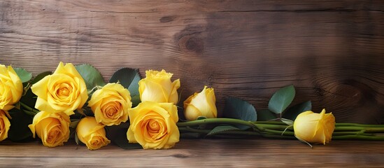 Aufkleber - A copy space image of yellow roses adorning a rustic wooden table
