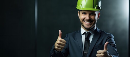 Poster - Professional engineer wearing a safety helmet and smiling showing a thumbs up gesture This copy space image conveys a message of excellent service
