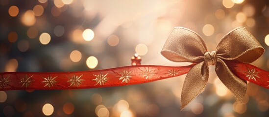 Poster - There are two ribbons hanging on the Christmas tree creating an elegant and festive display The placement of the ribbons adds a touch of color and brightness to the tree which enhances the overall ho