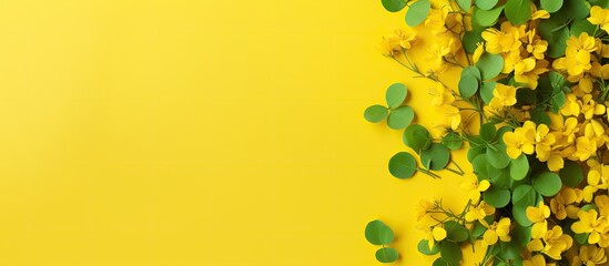 Poster - A yellow background with clover flowers and room for text. with copy space image. Place for adding text or design