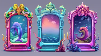 Poster - The social media post templates feature abstract trippy art on a transparent background. The frames have psychedelic sculptures, tentacles, dolphins, and computers in a modern format.