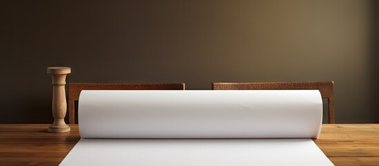 Aufkleber - On the table there is a roll of paper with a blank area for text. with copy space image. Place for adding text or design