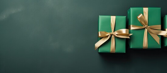 Aufkleber - Top view of three handcrafted gifts arranged on a green background with copy space available for your text