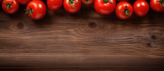 Aufkleber - Top view of tomatoes on a wooden surface providing a copy space image for text