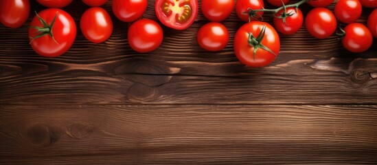 Aufkleber - Top view of tomatoes on a wooden surface providing a copy space image for text