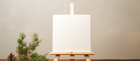 Poster - Copy space image of a small easel adorned with empty card and pine branches providing ample room for adding text