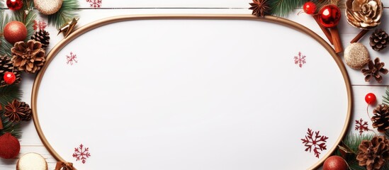 Aufkleber - Top view of a white background with an oval frame perfect for advertising text This Merry Christmas and Happy New Year image offers ample copy space