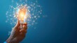 © Mitchell - Innovative idea in businessman hand , Hand holding light bulb with glowing digital network