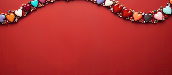 Aufkleber - Copy space image of a vibrant heart shaped frame adorned with colored stones on a red background perfect for expressing love on Valentine s Day or Mother s Day