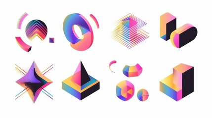 Poster - Set of abstract modern shapes. Retro simple form figure art. Isolated brutalist curve illustration. Multicolor pictogram collection.