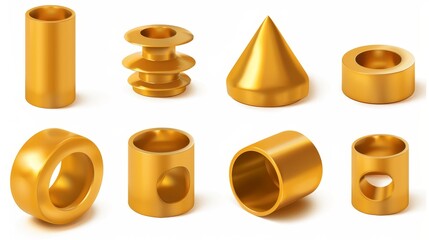 Poster - A beautiful abstract geometric gold 3d shape modern object. A realistic golden cylinder and half torus element on a white background. A trendy geometric figure icon in a minimalist style.