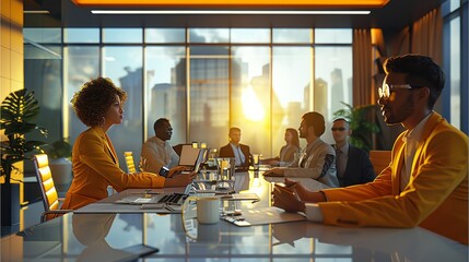 Aufkleber - A diverse team of professionals engaging in an audit meeting at modern well lit office environment. Generative AI.