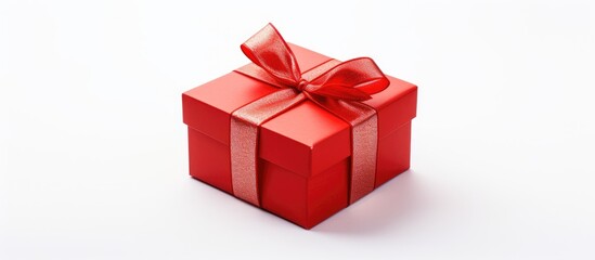 Poster - Gift in a beautiful red box isolated on white background top view copy space Surprise in a box