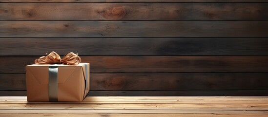 Poster - gift box on wood table. copy space available